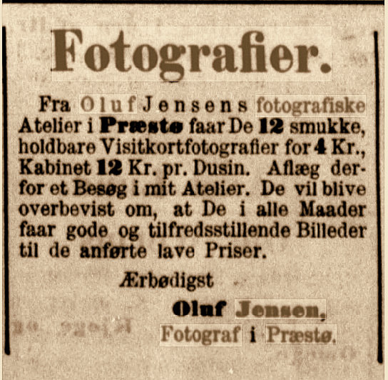loyalitet udluftning ekspedition Jensen, Oluf, Præstø - History of photography